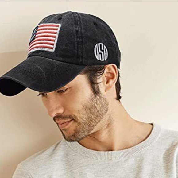 Vintage Wash USA American Flag Embroidered Adjustable Dad Hat, Unisex OS - Picture 3 of 10
